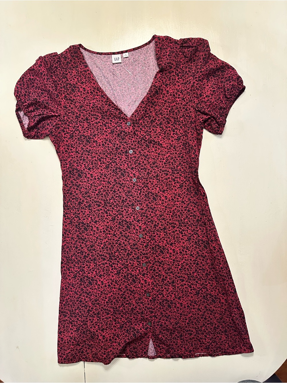 GAP Pink and Black Floral Button-Front Mini Dress
